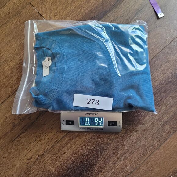 Loft Sweater Medium Teal Puff Sleeve Solid Round Neck Long Sleeve Soft 593282 - Picture 15 of 16